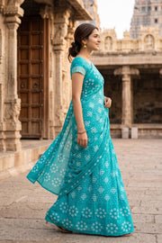 Turquoise Blue Sungudi Saree 10078030