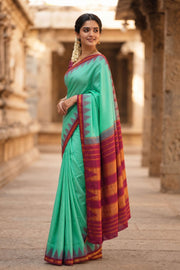 Blue Korvai Kanjivaram Pure silk saree with Temple Border 10077909
