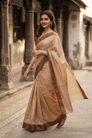 Beige Handloom Chettinad Cotton Saree 10077310