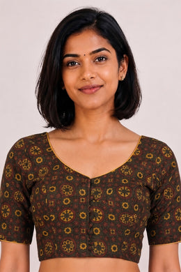 Green Ajrakh Printed Cotton Blouse 10073365