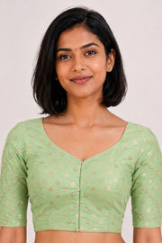 Green Hand Embroidered Banarasi Silk Cotton Blouse 10066108