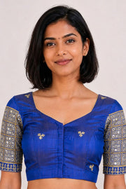 Blue Aari Embroidered Silk Blouse 10077739