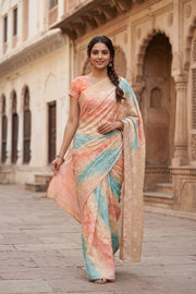 Multi Colour Chikankari Embroided Organza Saree 10078121