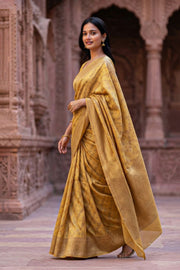 Moonlight Cream Handloom Banarasi Dupion Silk Saree With Floral Border 10076557