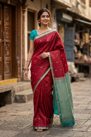 Maroon Kanjivaram Pure Silk Saree with Zari Border 10077897