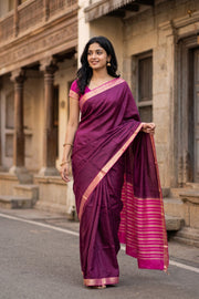 Plum Semi Mysore Crepe Silk Saree 10077787