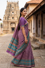 Grape Purple Printed Semi Tussar Silk Saree 10077220