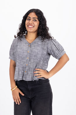 Grey Handcrafted Slub Cotton Crop Top 10073972