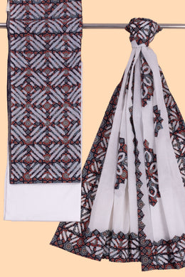 Electric blue Ajrakh Printed Cutwork Applique Embroidered Cotton 3 Piece Salwar Suit Material 10070173