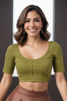 Green Handcrafted Stripes Cotton Solid Style Blouse 10073195