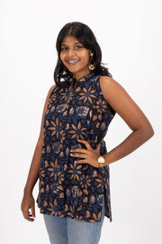 Blue Jahota Hand Block Cotton Kurtis 10072381