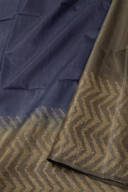 Navy Blue Semi Tussar Saree with Chevron Border 10078218
