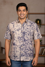 Blue Half Sleeve Batik Printed Cotton Mens Shirt 10076356