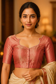 Pink Banarasi Tissue Silk Blouse 10075954