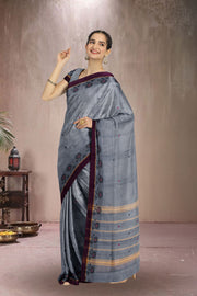 Grey Handloom Chettinad Cotton Saree Without Blouse 10075161