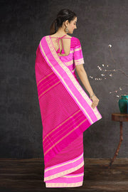 Pink Art Silk Kanjivaram Saree With Stripes Design 10076328