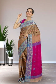 Brown Bengal Handwoven Cotton Saree 10075325