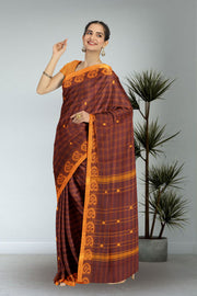 Brown Handloom Chettinad Cotton Saree 10072648