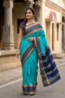 Aqua Blue Semi Mysore Crepe Silk Saree 10077830 