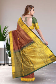Barn Red Kanjivaram Silk Saree with Checks Design 10075528