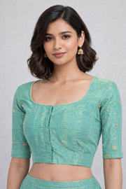 Green Aari Embroidered Chanderi Silk Cotton Blouse 10068925