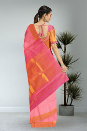 Kanjivaram Handloom Pure Silk Saree in Rosemilk Pink with Ettukol Weave Turning Border 10076115
