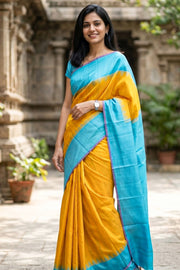 Lime Yellow Gadwal Kuttu Silk Saree With Temple Border 10077052