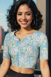 Blue Handblock Printed Cotton Blouse 10072515