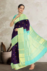 Dark Purple Korvai Kanjivaram Silk Saree 10075657