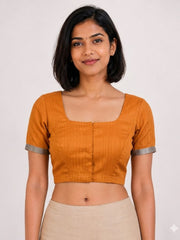 Orange Handcrafted Tussar Silk Blouse - 10064346