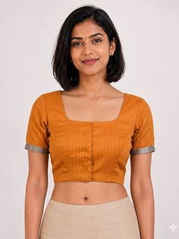 Orange Handcrafted Tussar Silk Blouse - 10064346