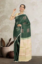 Bottle Green Handloom Kanjivaram Soft Silk Saree 10066271