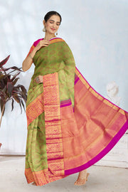 Light Olive Green Pure Zari Jacquard Kanjivaram Silk Saree 10063088