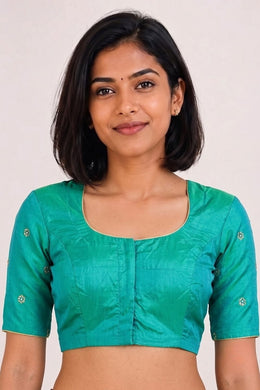 Ocean Blue Aari Embroidered Tussar Silk Blouse 10070391