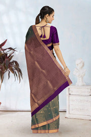 Green Kanjivaram Vegan Silk Saree 10076041