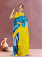 Ocean Blue Ikat Print Linen Saree 10074028