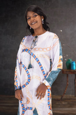 Cream  Printed Vegan Charmeuse Silk Dress  10073754