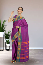 Magenta Handloom Chettinad Cotton Saree Without Blouse 10075197