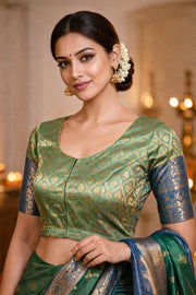 Moss Mist Green Kanjivaram Silk Blouse With Gold Zari  10076602