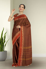 Brown Handloom Chettinad Cotton Saree 10070018