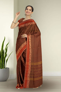 Brown Handloom Chettinad Cotton Saree 10070018