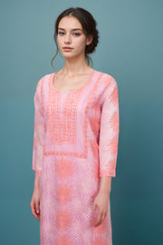 Pink Chikankari Embroidery Cotton Kurta 10071469