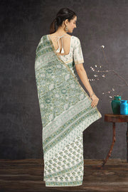 Green Sanganeri Printed Silk Cotton Saree 10075710