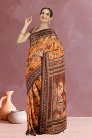 Yellow Kalamkari Printed Malai Cotton Saree 10074685