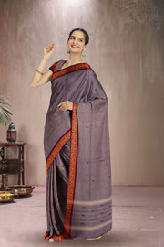Brown Handloom Chettinad Cotton Saree Without Blouse 10075199