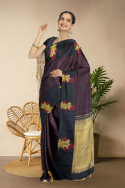 Black Pure Zari Kanjivaram Silk Saree 10063141