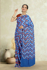 Blue Bandhani Mulmul Cotton Saree 10075496