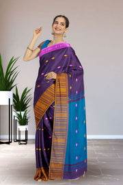Purple Bengal Handwoven Cotton Saree 10075310