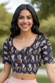 Black Hand Block Jahota Printed Cotton Blouse 10074990