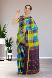 Multi Colour Kanjivaram Pure Silk Saree with Checks Design 10076068